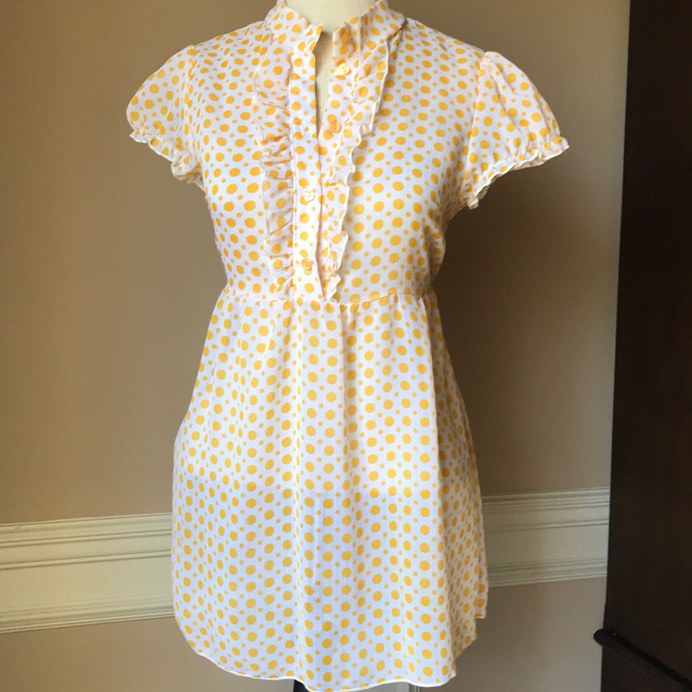 Sheer yellow/white polka dot top